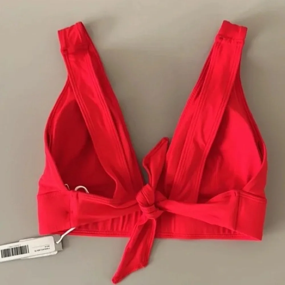 NWT EVERLANE Triangle Bikini Top Womens Size Large Red Swimsuit Bow Tie padded - Picture 8 of 11